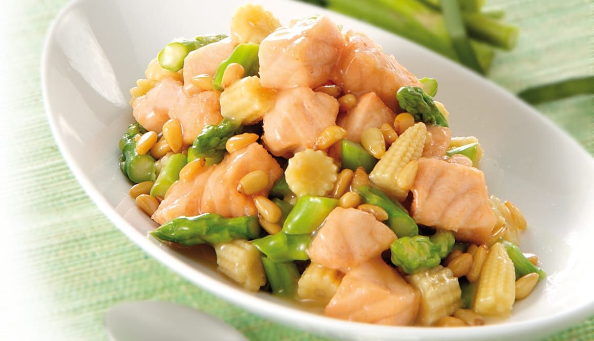 Norwegian Salmon with Corn and Pine Nuts