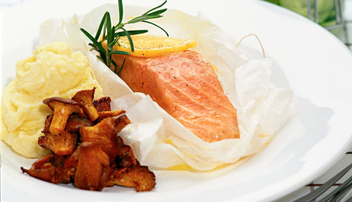 Parchment Baked Norwegian Salmon with Chanterelles