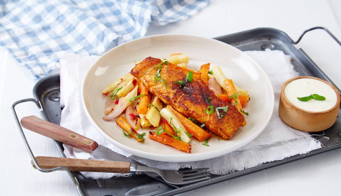 Norwegian Salmon with Oven-Baked Vegetables