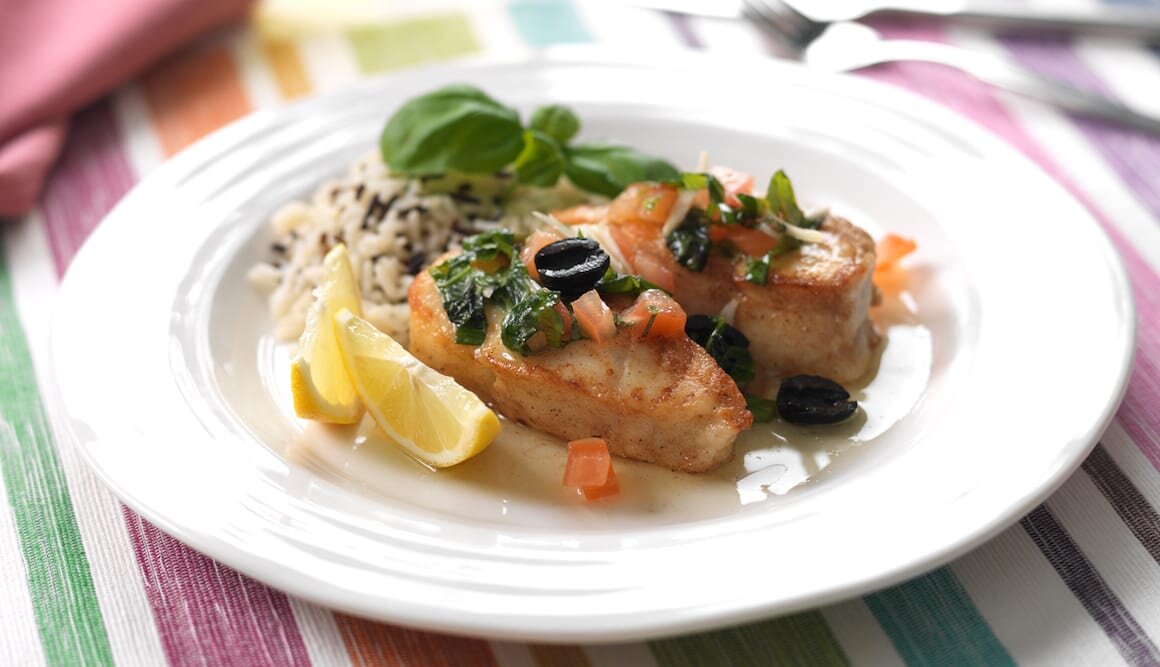 Pan-Fried Norwegian Cod with Tomato and Basil
