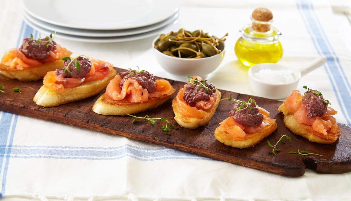 Smoked Fjord Trout and Tapenade on Bruschetta