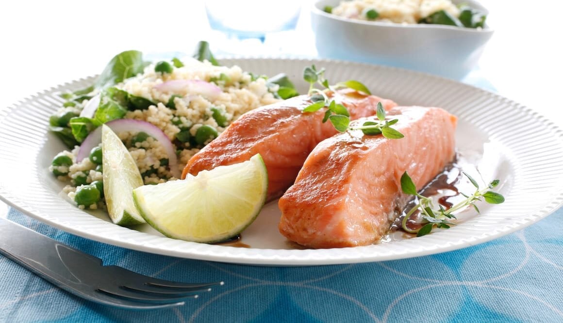 Marinated Oven Baked Norwegian Salmon with Couscous Salad