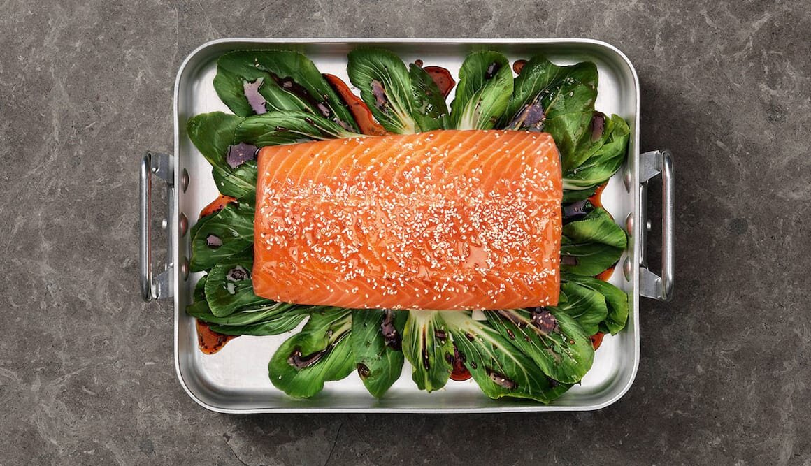 Norwegian Salmon with Teriyaki, Sesame Seeds and Pak Choi