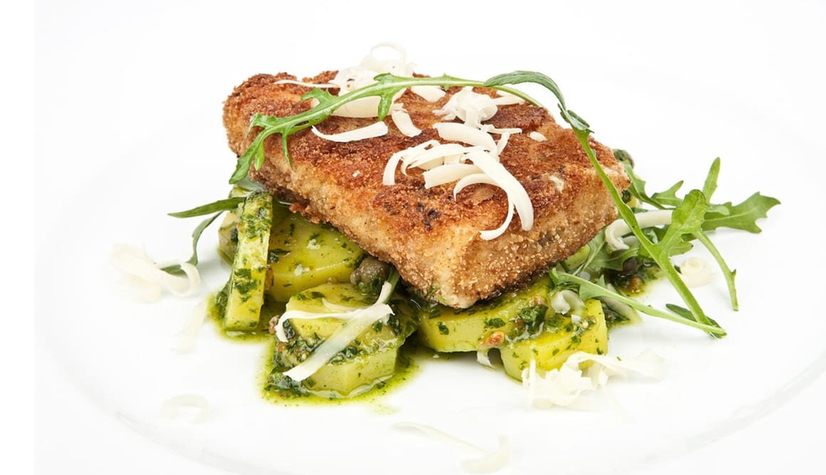 Breaded Norwegian Saithe Fillet with Green Potato Salad