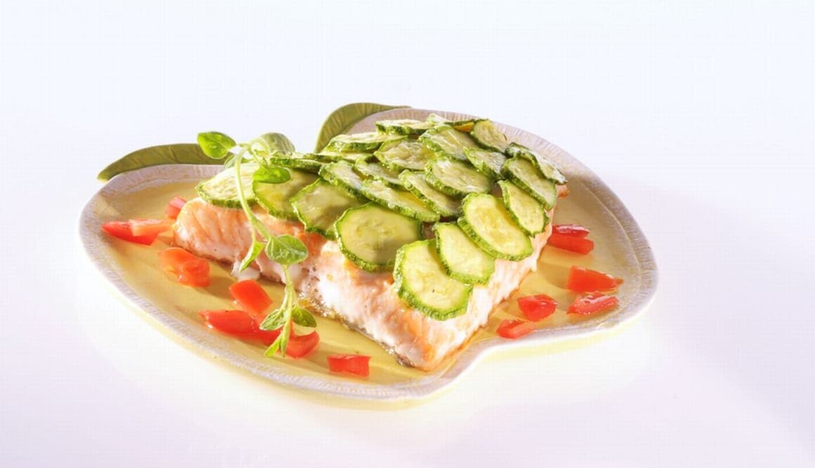 Baked Norwegian Salmon with Zucchini Gratin