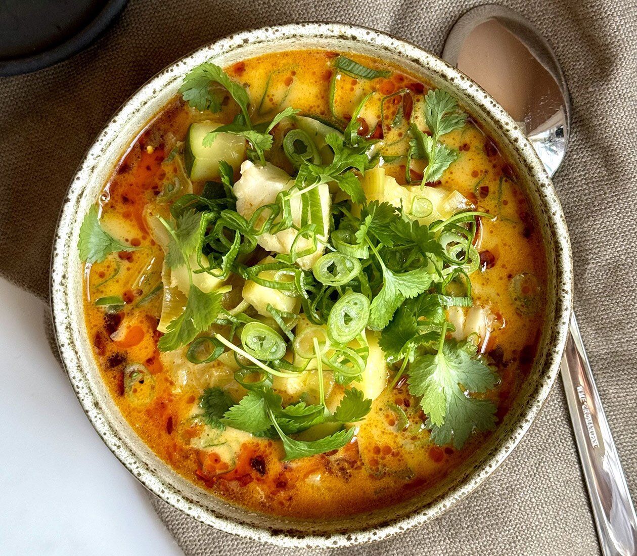 Thai curry soup with Norwegian cod