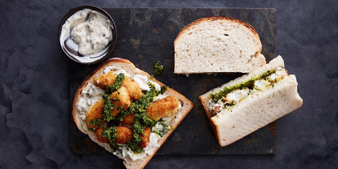 Brown butter Norwegian haddock fish finger sandwich