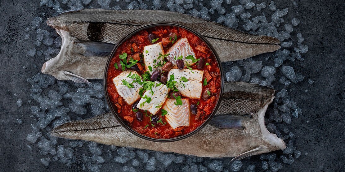 Norwegian Haddock with tomato, olive and chorizo sauce