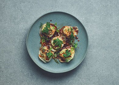 Asian-style Norwegian Red King Crab dumplings