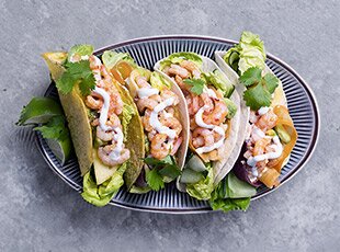 Tacos with Norwegian prawns