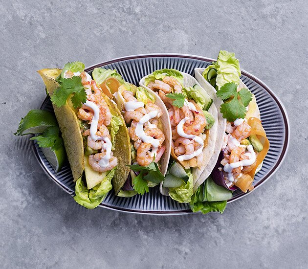 Tacos with Norwegian prawns