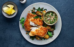 Baked Norwegian saithe with apple vinaigrette