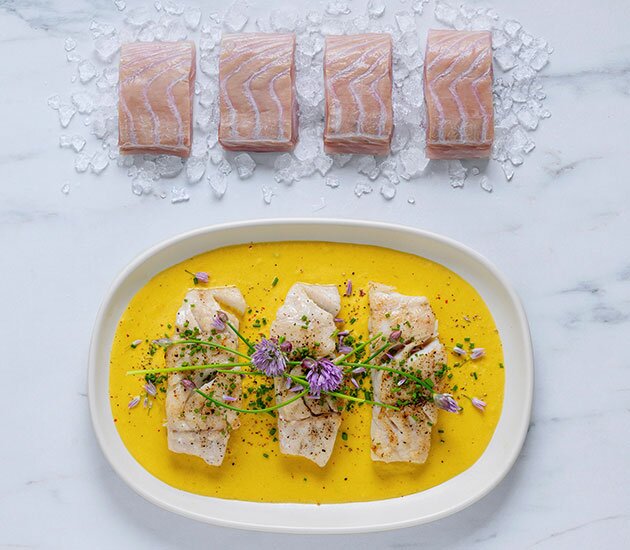 Norwegian saithe with creamy pumpkin mash