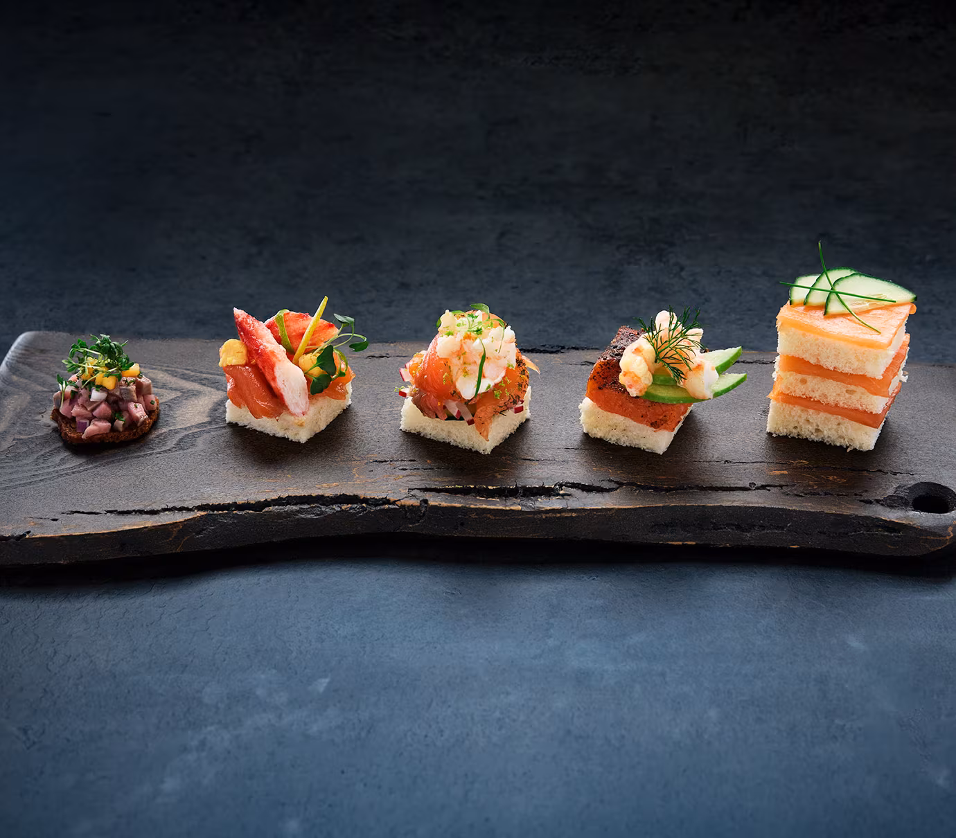 Five seafood canapés from Norway