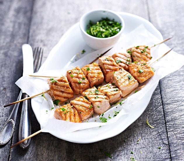 Barbecued Norwegian Salmon Skewers with Gremolata