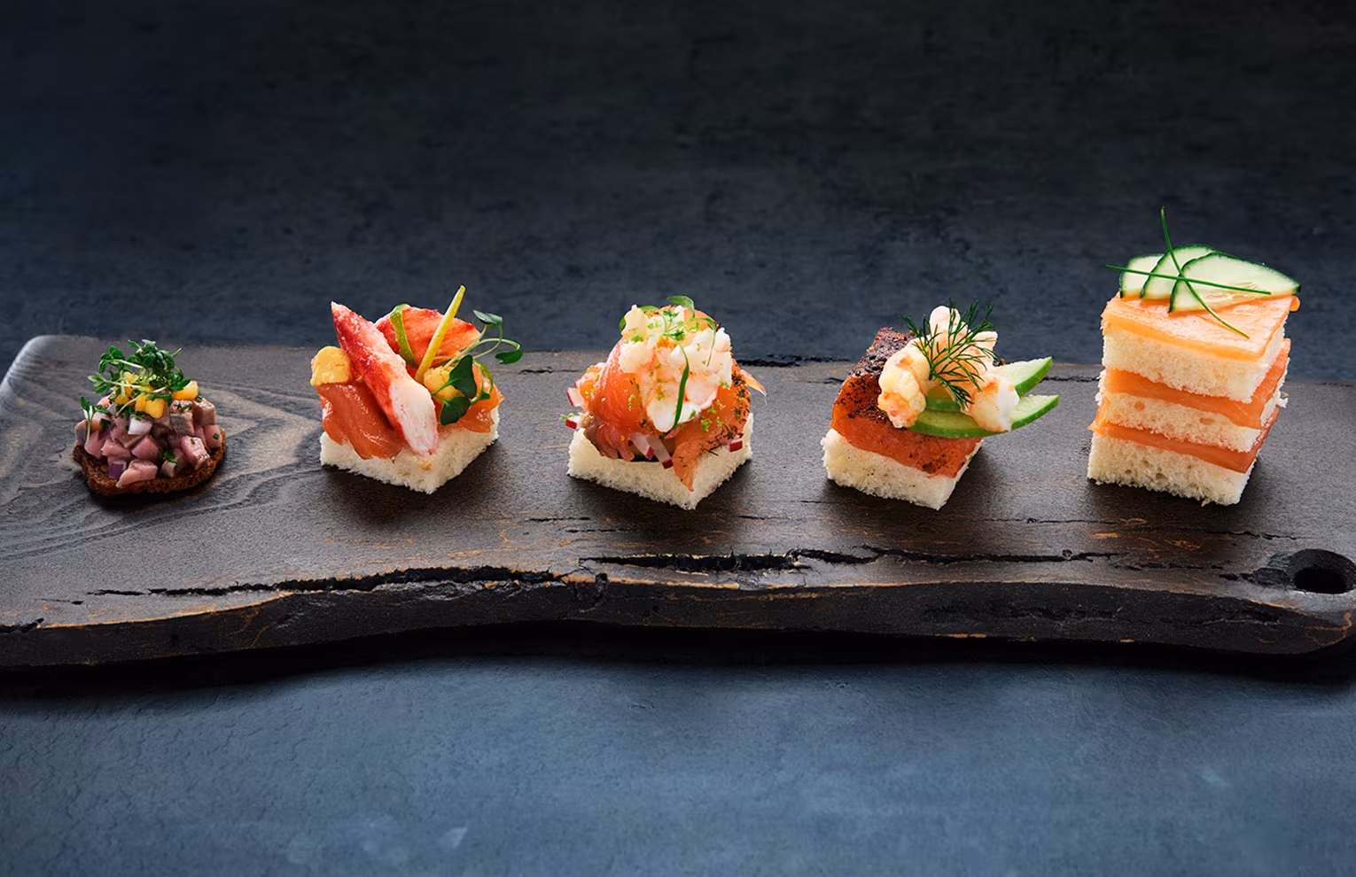 Five seafood canapés from Norway