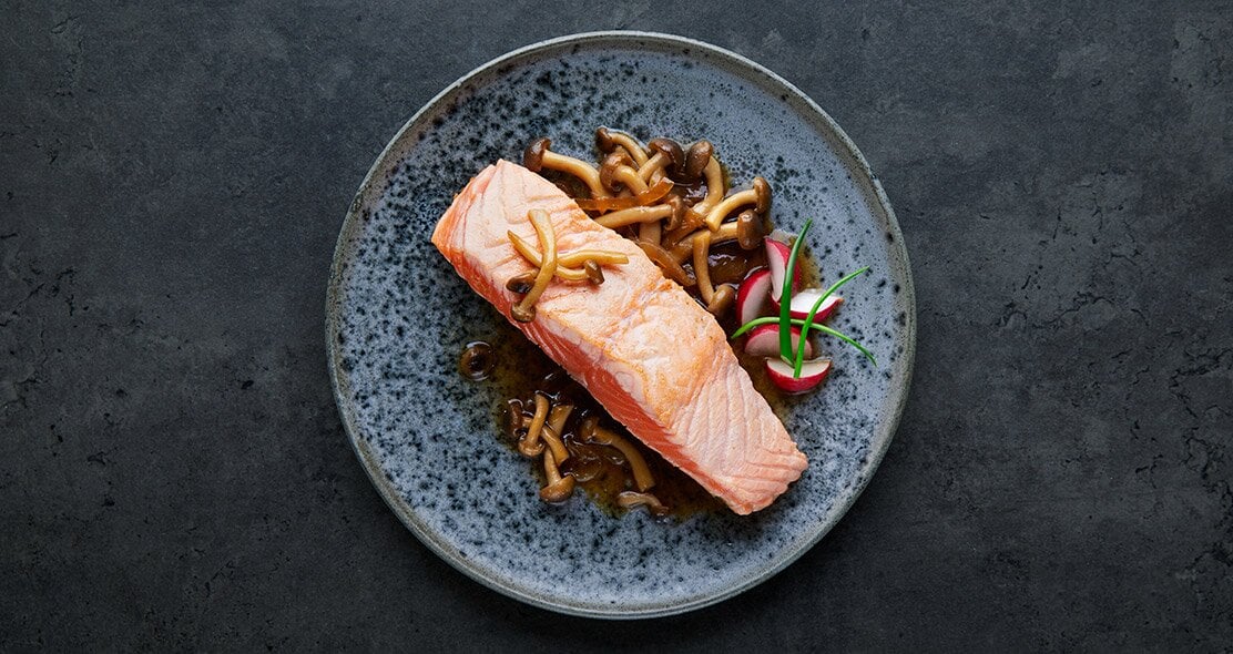 Norwegian Salmon with butter ponzu and mushrooms