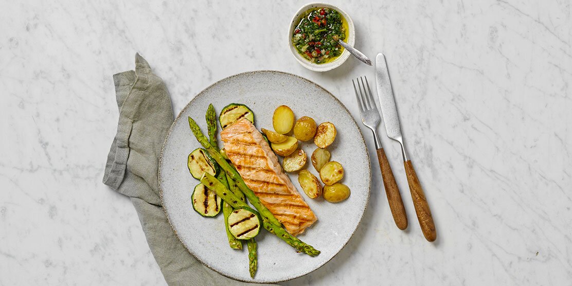 Pan fried Norwegian Salmon with Salsa Verde