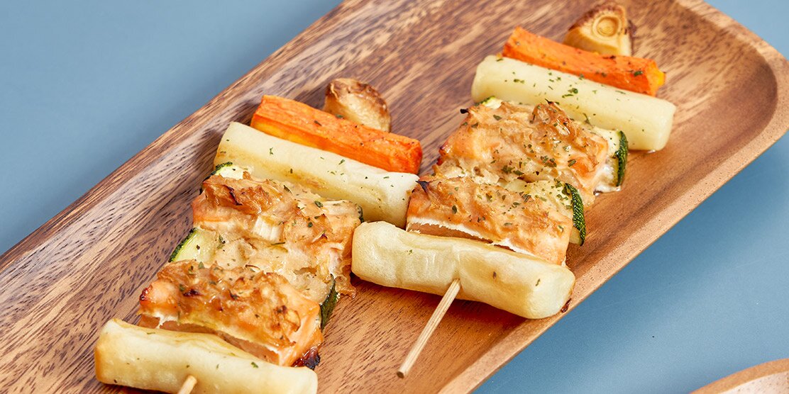 Norwegian Salmon Rice Cake Skewers
