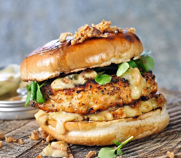 Juicy salmon burger