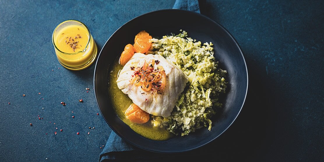 Norwegian skrei with mandarin and cabbage