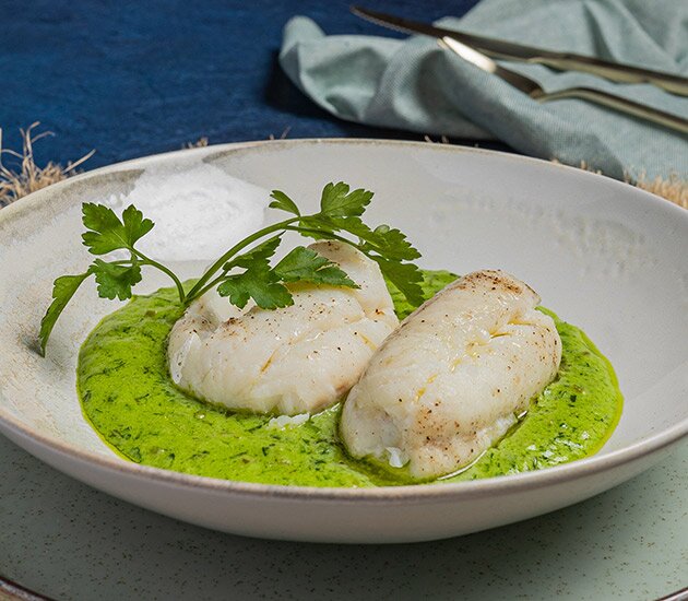 Norwegian skrei in salsa verde