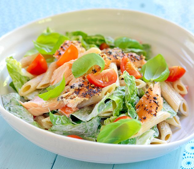 Hot Smoked Spiced Norwegian Salmon with Pasta Salad