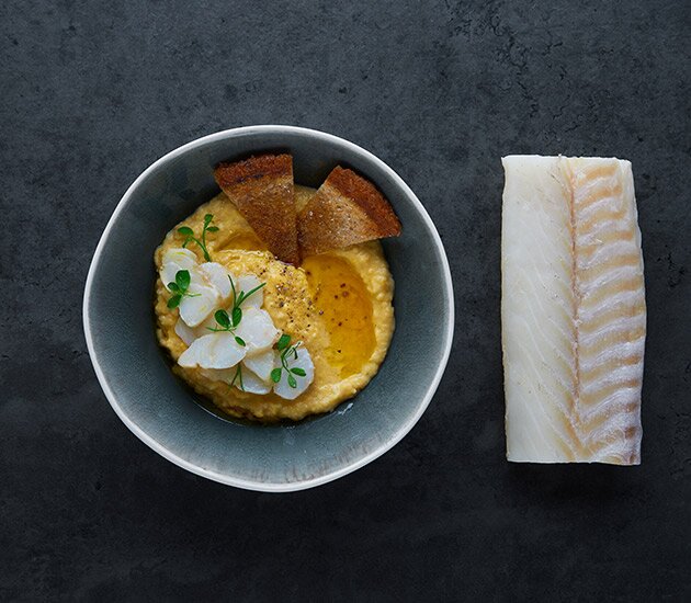 Norwegian stockfish on chickpea puree